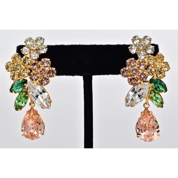 Jennifer Behr Bouquet Drop Crystal Earrings Prong Flower Signed Bin1 - Picture 1 of 16